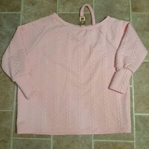 Chicme Wide Neck Quilted Pink Long Lined Sweater Oversized Small